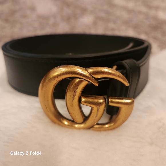 GUCCI DOUBLE GG MARMONT LEATHER BELT WITH SHINY BUCKLE - Picture 4 of 4
